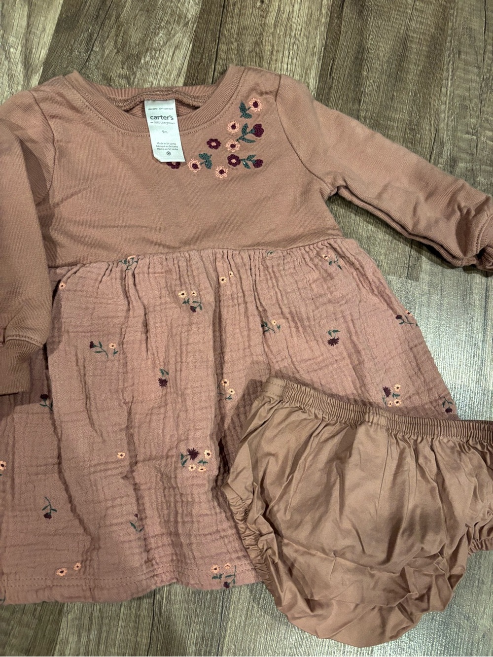 Carter's Dusty Rose Floral Baby Dress with Matching Bloomers